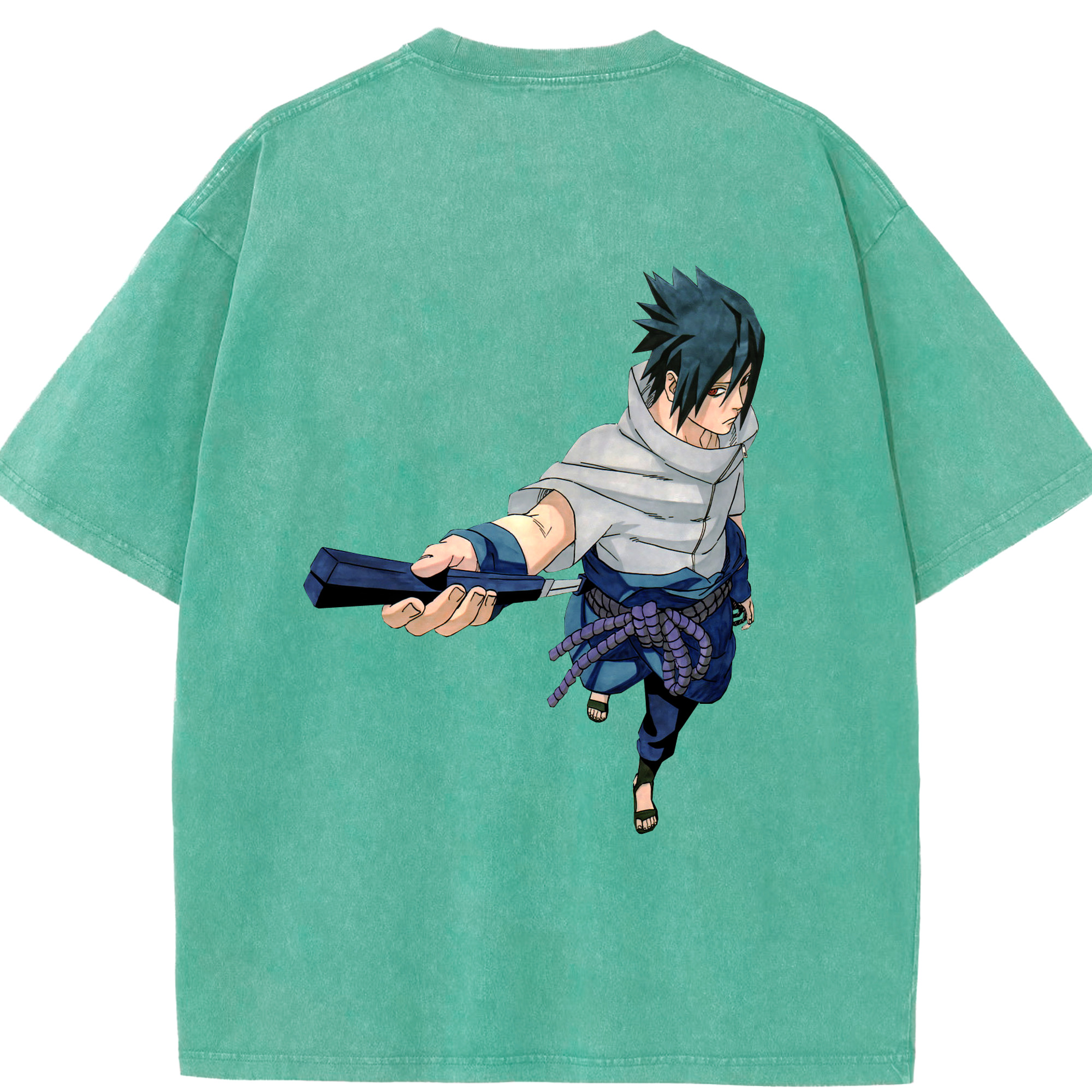 （画像用） NARUTO -ナルト- うちは サスケ Uchiha Sasuke 綿100% ヴィンテージ風 半袖Tシャツ（背面プリント）
